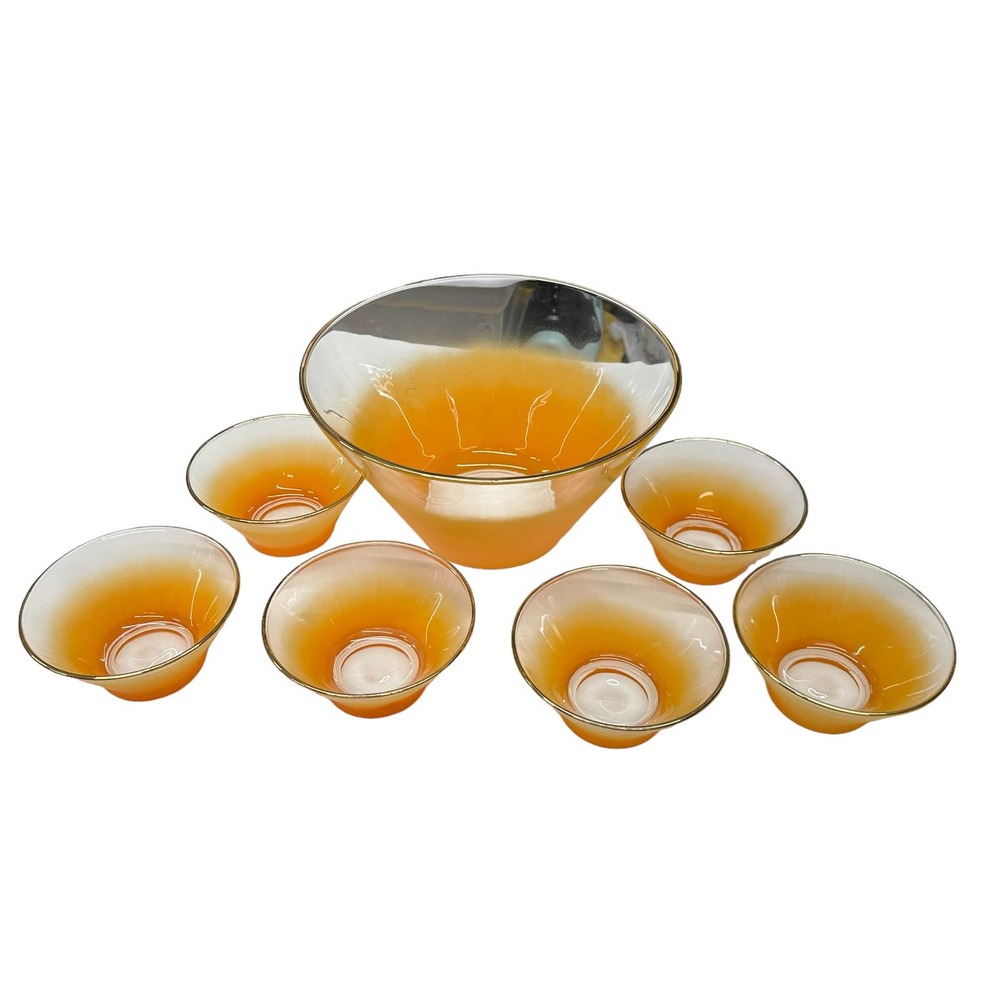 Vintage Blendo Large Bowl With 6 Small Bowls Tangerine Set Of 7 Ombre
